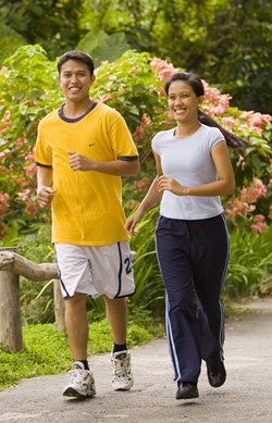 A man and a woman running together